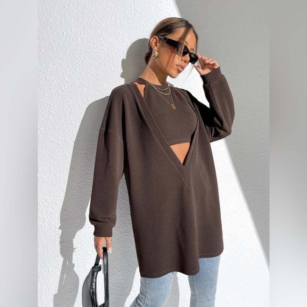Solid Drop Shoulder Tee & Crop Halter Top